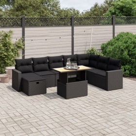 Set Divani da Giardino 9 pz con Cuscini Nero in Polyrattan