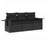 Set Divani da Giardino 3 pz con Cuscini in Polyrattan Nero