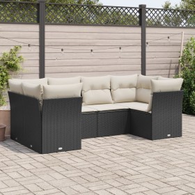 Set Divano da Giardino 6 pz con Cuscini Nero in Polyrattan