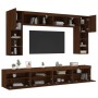 Set Mobili TV a Muro 8 pz con Luci LED Rovere Marrone