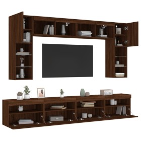 Set Mobili TV a Muro 8 pz con Luci LED Rovere Marrone