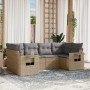 Set Divano da Giardino 6 pz con Cuscini Beige in Polyrattan