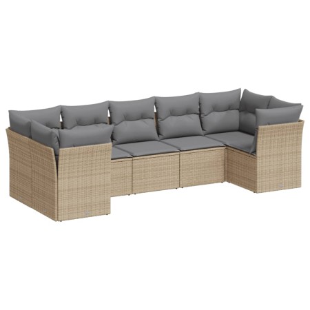 Set Divani da Giardino 7 pz con Cuscini Beige in Polyrattan