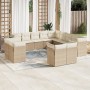 Set Divano da Giardino 13 pz con Cuscini Beige in Polyrattan