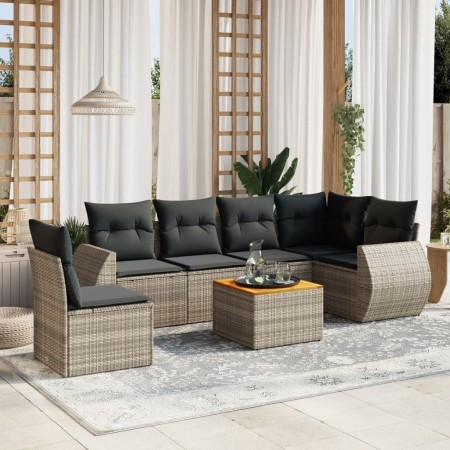 Set Divani da Giardino 7 pz con Cuscini Grigio in Polyrattan