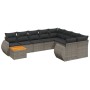 Set Divano da Giardino 10 pz con Cuscini Grigio in Polyrattan