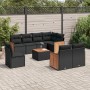 Set Divani da Giardino 9 pz con Cuscini Nero in Polyrattan