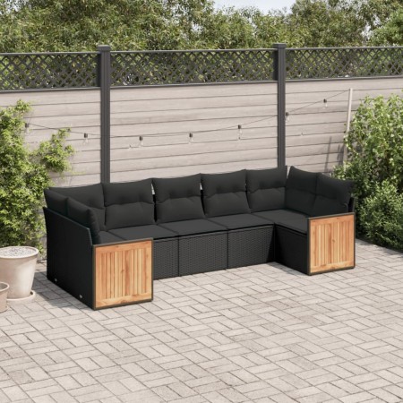 Set Divani da Giardino con Cuscini 7pz Nero Polyrattan