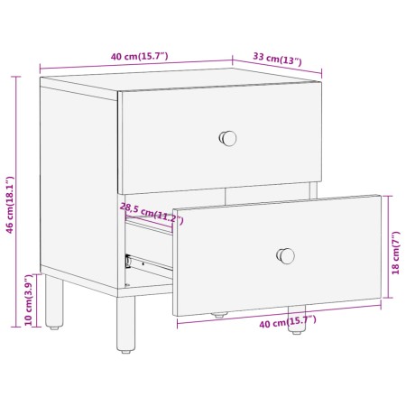 Comodini 2pz 40x33x46 cm in Legno Massello di Mango