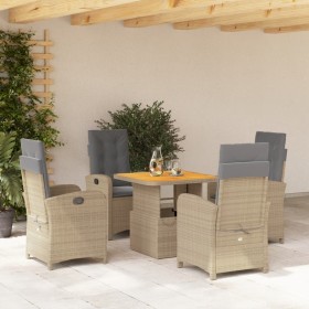 Set da Pranzo da Giardino 5 pz con Cuscini Beige in Polyrattan