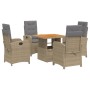 Set da Pranzo da Giardino 5 pz con Cuscini Beige in Polyrattan