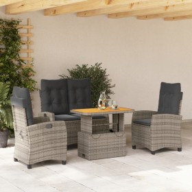 Set da Pranzo da Giardino 4 pz con Cuscini in Polyrattan Grigio