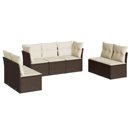 Set Divani da Giardino 7 pz con Cuscini Marrone in Polyrattan