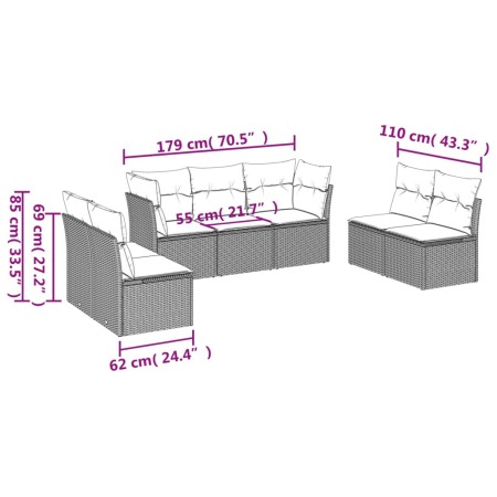 Set Divani da Giardino 7 pz con Cuscini Marrone in Polyrattan