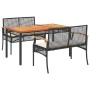 Set da Pranzo da Giardino 3 pz con Cuscini Nero in Polyrattan