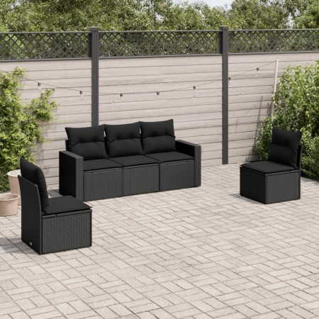 Set Divani da Giardino 5 pz con Cuscini in Polyrattan Nero