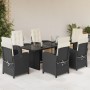 Set da Pranzo da Giardino 7 pz Nero con Cuscini in Polyrattan