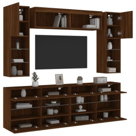 Set Mobili TV a Muro 6 pz con Luci LED Rovere Marrone