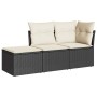 Set Divani da Giardino 3 pz con Cuscini in Polyrattan Nero