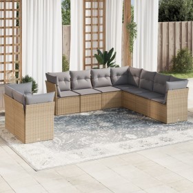 Set Divano da Giardino 9 pz con Cuscini Beige in Polyrattan