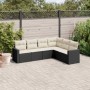 Set Divano da Giardino 6 pz con Cuscini Nero in Polyrattan