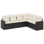 Set Divano da Giardino 6 pz con Cuscini Nero in Polyrattan