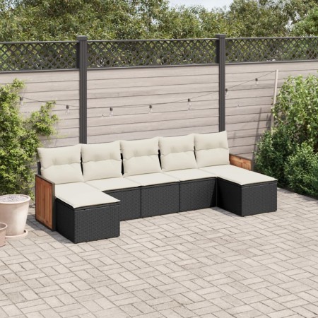 Set Divani da Giardino con Cuscini 7pz Nero Polyrattan