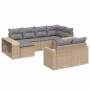 Set Divano da Giardino 10 pz con Cuscini Beige in Polyrattan