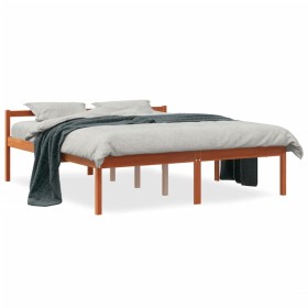 Letto per Anziani Marrone Cera 160x200cm Legno Massello di Pino