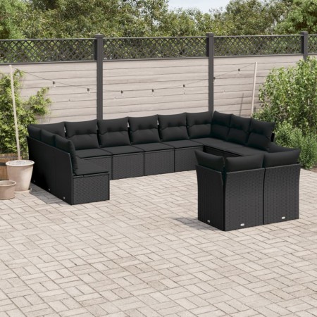 Set Divani da Giardino 12 pz con Cuscini Nero in Polyrattan