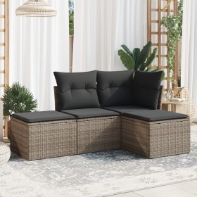 Set Divani da Giardino 4 pz con Cuscini in Polyrattan Grigio