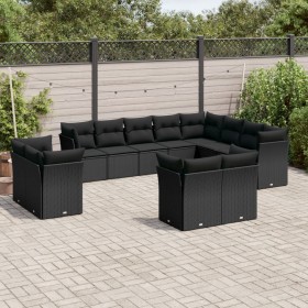 Set Divani da Giardino 12 pz con Cuscini Nero in Polyrattan