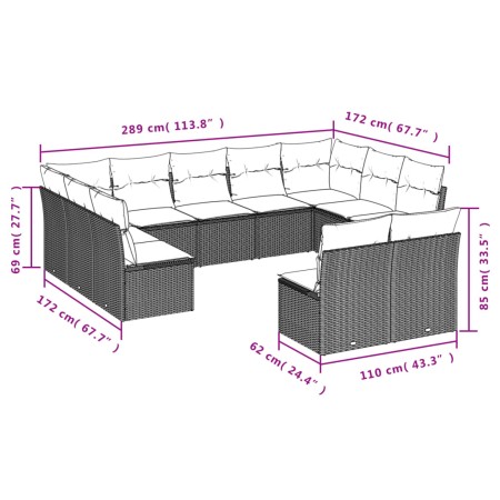 Set Divani da Giardino 11 pz con Cuscini Polyrattan Marrone