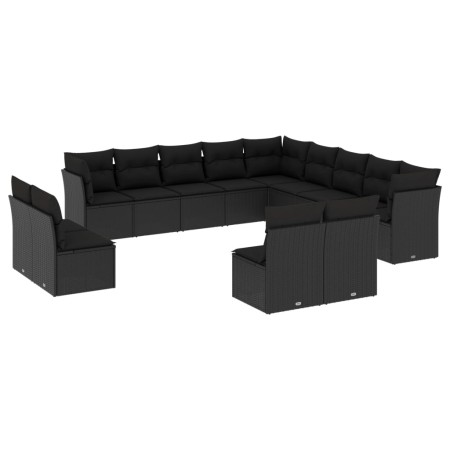 Set Divani da Giardino 13pz con Cuscini Nero in Polyrattan