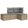 Set Divano da Giardino 4 pz con Cuscini Beige in Polyrattan