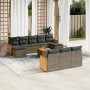 Set Divani da Giardino 11 pz con Cuscini in Polyrattan Grigio