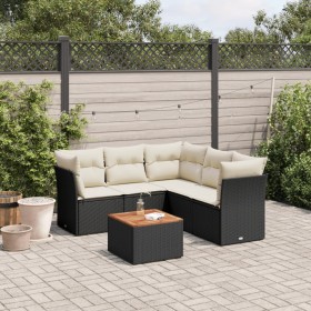 Set Divano da Giardino 6 pz con Cuscini Nero in Polyrattan