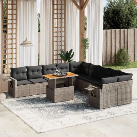 Set Divani da Giardino 11 pz con Cuscini in Polyrattan Grigio