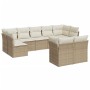 Set Divano da Giardino 9 pz con Cuscini Beige in Polyrattan