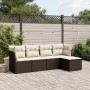 Set Divano da Giardino 5 pz con Cuscini Marrone in Polyrattan