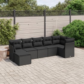 Set Divani da Giardino con Cuscini 7pz Nero Polyrattan