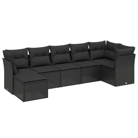 Set Divani da Giardino con Cuscini 7pz Nero Polyrattan