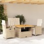 Set da Pranzo da Giardino 4 pz con Cuscini Beige in Polyrattan