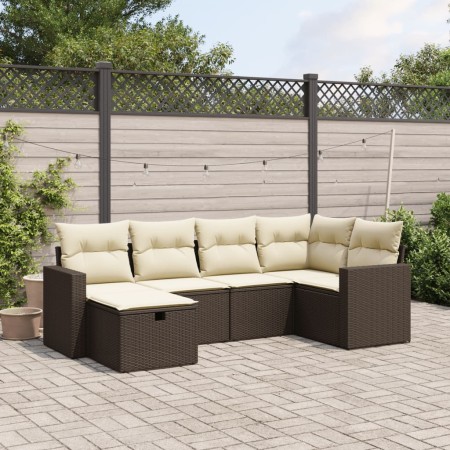 Set Divano da Giardino 6 pz con Cuscini Marrone in Polyrattan