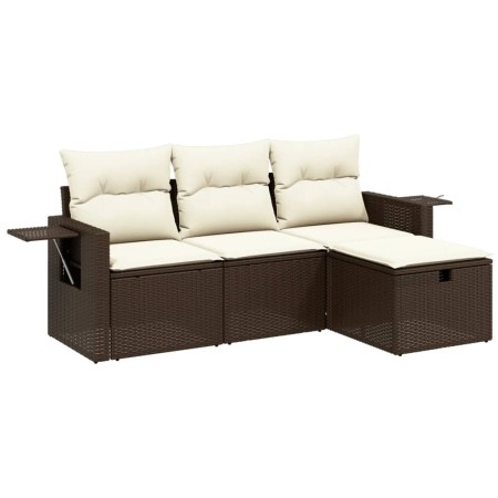 Set Divano da Giardino 4 pz con Cuscini Marrone in Polyrattan