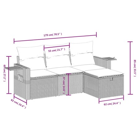 Set Divano da Giardino 4 pz con Cuscini Marrone in Polyrattan