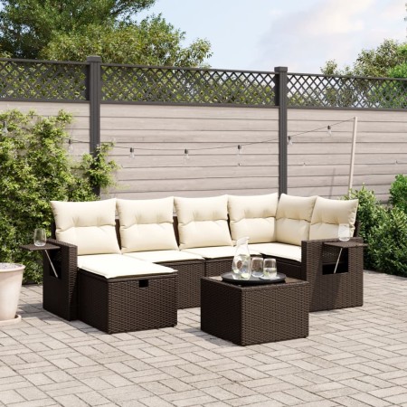 Set Divano da Giardino 6 pz con Cuscini Marrone in Polyrattan