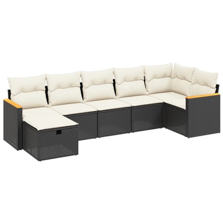 Set Divani da Giardino con Cuscini 7pz Nero Polyrattan