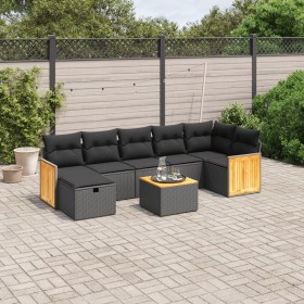 Set Divani da Giardino con Cuscini 8 pz Nero in Polyrattan