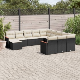 Set Divani da Giardino 12 pz con Cuscini Nero in Polyrattan